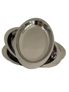 Oval Shape Flat Stainless Steel Serving Tray Platter set of 3 pcs. (36cm/39cm-2) - Picture 1 of 1