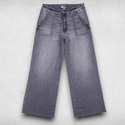 Pantalones de mezclilla para mujer Kut Meg 10 grises pierna ancha dobladillo crudo parche bolsillos contemporáneos elegantes Foto 1 de 4