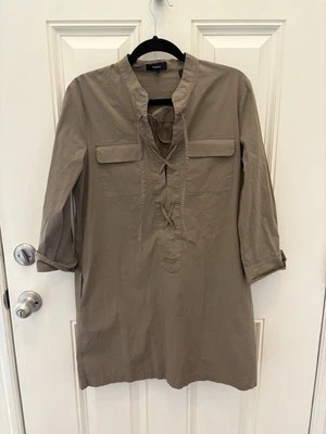 Theory Dress Sz 8 Lace Up Jullitah Light Poplin Utility Shift Pockets - Image 1 of 4