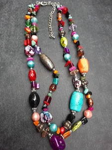 Multi Color Beaded Necklace With Silver Tone Accents - Picture 1 of 5