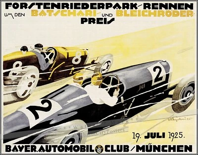 Arte de pared estilo retro impresión póster vintage Bayern Automobile Club 1925 Alemania Foto 1 de 4
