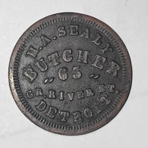 1863 CWT Civil War Token Store Card - H.A. Sealy Butcher Detroit MI - Picture 1 of 2