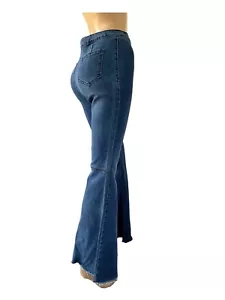 Blank Paige Super Flare Jeans High Waist Boho Festival Med Wash Raw Hem L 28 29 - Picture 1 of 11