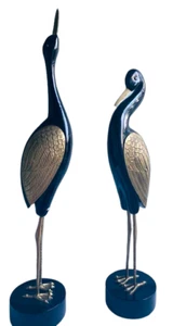 Dolbi-Cashier Herons 1986 negro lacado madera par de latón 27 7/8" 22 1/2" - Imagen 1 de 9