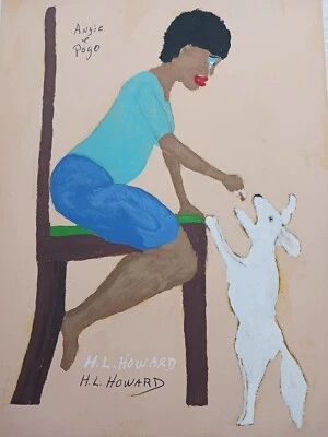 HUNGRY WOMAN AND DOG PORTRAIT PAINTING 12X16 TITLED (HOW BAD CAN IT GET) signed - Image 1 of 4