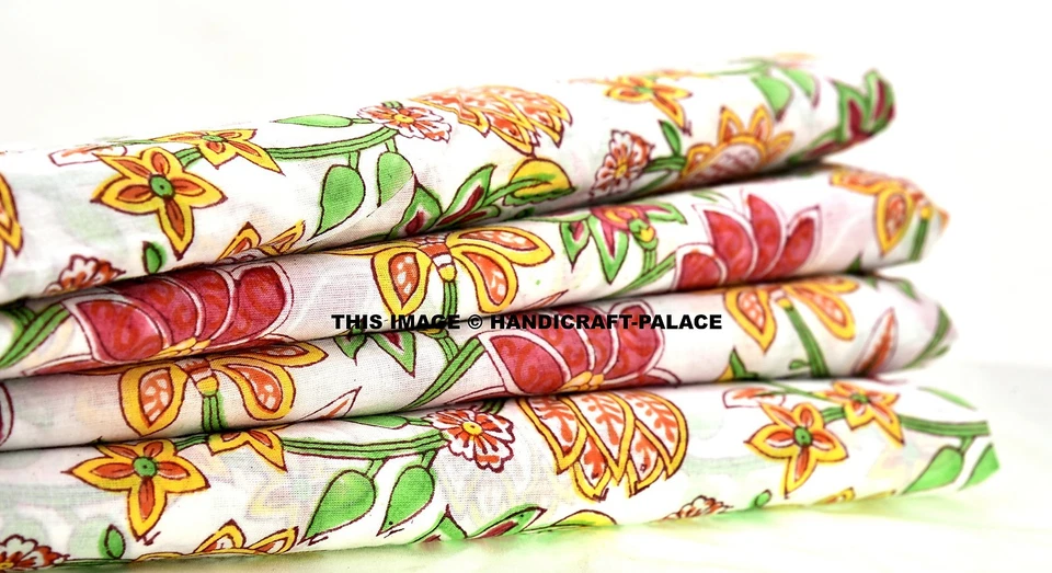 Natural 2.5 Yard Home Decor Accessories Cotton Indian Floral Print White Fabric  - Image 1 of 1