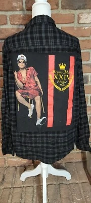 Upcycled flannel shirt w/ BRUNO MARS logo Custom-made to YOUR size - Image 1 of 4