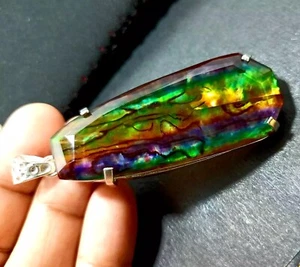 Zertifizierter 90,05 ct natürlicher Ammolith 925 massives Silber ausgefallener Schliff Anhänger Edelstein - Bild 1 von 9