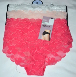 DAMEN M&S 3er-Pack SPITZE BRASILIANISCHES HÖSCHEN KEIN VPL GRÖSSE 8 HEISSROSA MIX - NEU MIT ETIKETT - Bild 1 von 1