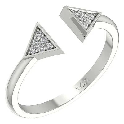 I1 G Designer Double Triangle Wedding Ring 0.11 Ct Genuine Diamond 14k WhiteGold - Image 1 of 4