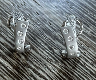 14K white gold diamond earrings omega back 4.9 grams .75ct diamonds Huggies - Image 1 of 4