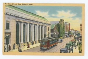 NEW BEDFORD, MASSACHUSETTS, PURCHASE STREET Vintage Linen Divided Back Postcard - Picture 1 of 2