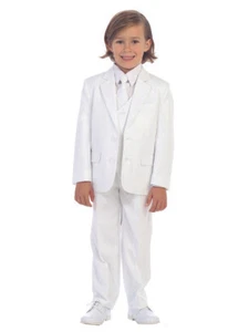 SALE - NEW Formal Boys Suit - White 5 Piece w/Garment Bag - Communion Suit - Picture 1 of 4