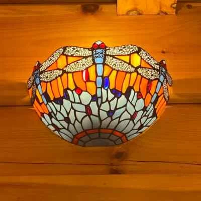 Tiffany 12 inch Wall Lamp Dragonfly Style Light Handcrafted Stained Glass UK - Image 1 of 4