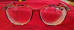 Vintage Amber Cat Eye Glasses or Sunglasses Frame Animal Print Confetti 135 6503 - Picture 1 of 10