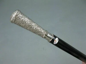Solid Brass Designer Silver Pillar Head Handle Wooden Walking Stick Cane Gift - Picture 1 of 2