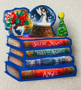 ORNAMENT Christmas Books Snow Globe Hand Glittered Wood Christmas Ornament #34 - Picture 1 of 2