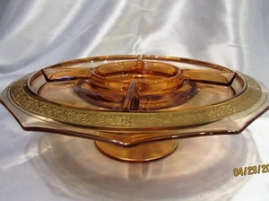 RARE Tiffin Franciscan Octagonal Gold Rambling Rose Footed Divided Serving Dish - Imagen 1 de 11