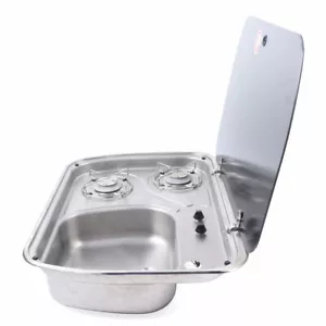 Barco caravana RV cámper estufa de gas de 2 quemadores combo de fregadero de acero inoxidable con tapa de vidrio - Imagen 1 de 10