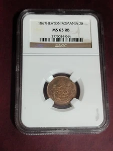 Romania, 2 bani 1867 MS 63 RB - HEATON, BIRMINGHAM MINT - Picture 1 of 2
