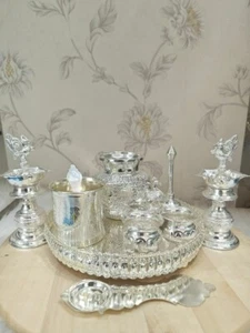German Silver Pooja Thali Set 10 Pieces for Housewarming/Diwali Pooja/Gift Item - Picture 1 of 2