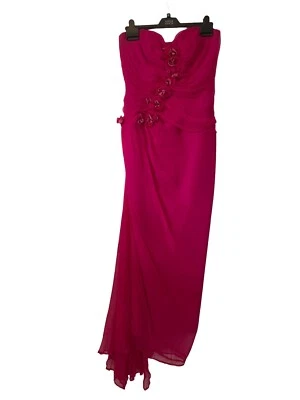 Handmade Stunning Pink Chiffon Style Lined Dress 12 57" Long Flower Detail  - Image 1 of 4