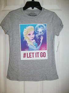 NWT Girl's Disney Frozen Elsa Let it Go Grey Short Sleeved T-Shirt sz M 10-12 - Picture 1 of 5