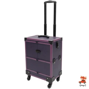 Rolling Makeup Train Case Fits Artist Trolley Cosmetic Organizer Box with Mirror - Picture 1 of 22