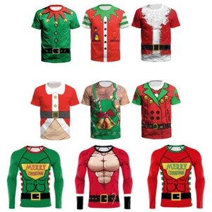 Men's Christmas T-shirt 3D Printed Round Neck Shirt Novelty Santa Claus Top - Picture 1 of 63