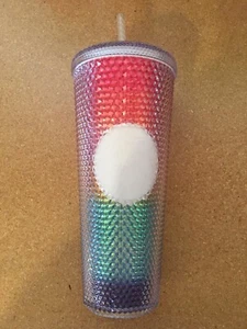 Starbucks 2020 Iridescent Pride Rainbow Studded Platinum Bling Cold Cup Tumbler - Picture 1 of 6
