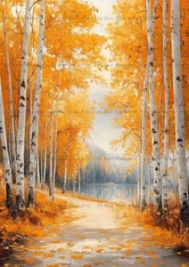 HERBST BIRKE BERG KUNSTDRUCK, Espe Wanddeko, gelbes Blatt Poster F507 - Bild 1 von 3