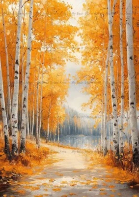 IMPRESSÃO ARTÍSTICA MONTANHA ÁRVORE DE BÉTULA OUTONO, Decoração de Parede Aspen, Pôster Folha Amarela F507 - Imagem 1 de 3