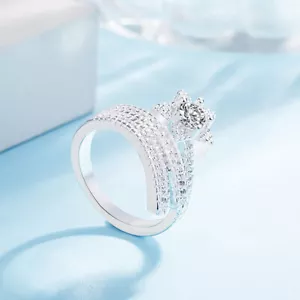 Women Trendy Star Diamond Ring Adjustable Pentagram Silver Plated Ring* - Picture 1 of 5