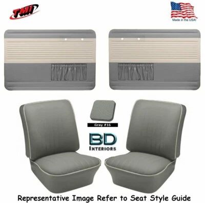 VW Bug 1965-66, panel de puerta OEM y kit de tapicería sedán y convertible - gris masilla Foto 1 de 4