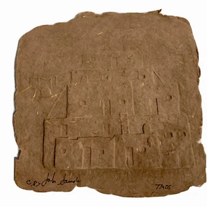 Pulpa de papel moldeada, Taos Nuevo México 7” x 7” firmada por el artista John Saunders 1987 - Imagen 1 de 2