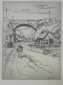 1926 PHILIP KAPPEL 'ROCKPORT Quarry' Cape Ann TRAIN Bridge Signed A/P ETCHING - Picture 1 of 10