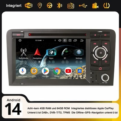 Android 14 Autoradio DSP Carplay DAB+ 64GB 8 Kern für AUDI A3 S3 RS3 RNSE-PU GPS - Bild 1 von 4