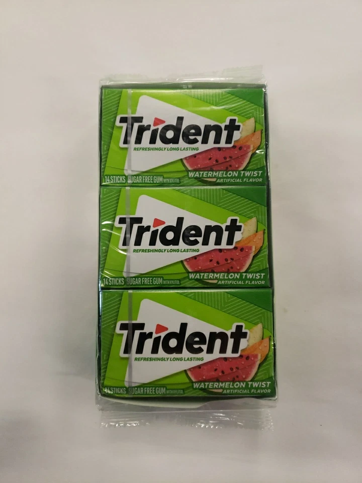 2 X Trident Watermelon Twist Sugar Gum 12 Packs of 14 Pieces Xylitol 168pcs