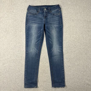 Pantalones de mezclilla ajustados Maurices para mujer talla S-R lavado medio azul tiro bajo desgastados - Imagen 1 de 8