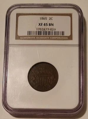1865 Shield 2 Cents XF45 BN NGC - Image 1 of 4