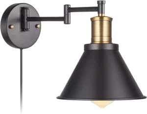 Swing Arm Wall Lamp Plug-In Cord Industrial Wall Sconce, Bronze and Black Finish - Picture 1 of 12