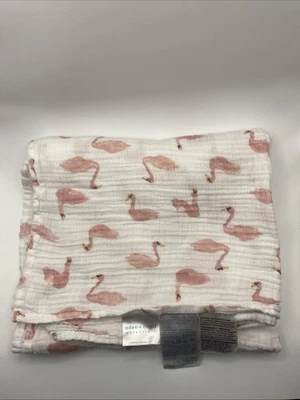 Aden & Anais Essentials White With  Pink Flamingo Cotton Muslin Swaddle Blanket - Image 1 of 4