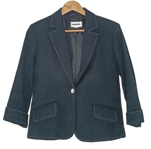 Simona Size 12 -14 Navy Blue Crop Long Sleeve Cotton Career Blazer - Bild 1 von 6