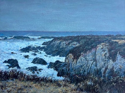 CALIFORNIA BEACH PAINTING COASTAL PACIFIC VALLEY BIG SUR JOHN BARNARD 30" LISTED - Image 1 of 4