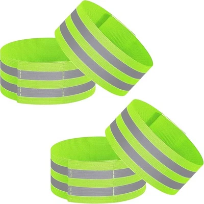 New REFLECTIVE WRISTBANDS 4 PACK Bright Neon High Visibility Cycling Running Etc - Image 1 of 4