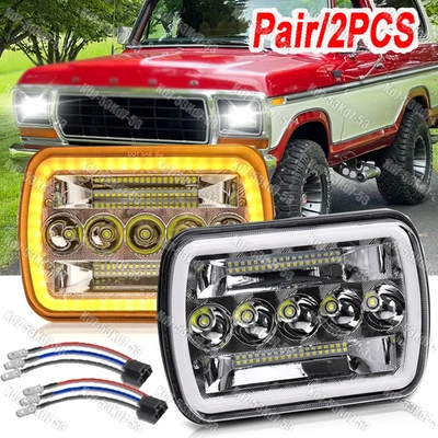 最亮 2 件点 7x6 英寸方形 LED 车头灯适用于福特 F150 Bronco 1978 - 1986 — 第 1/4 张图片