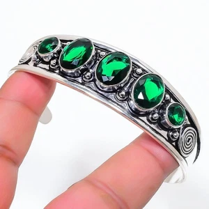 Green Peridot Gemstone Handmade 925 Sterling Silver Cuff Bracelet Adjustable - Picture 1 of 1