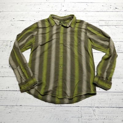 Prana Shirt Mens Large Green Brown Striped Long Sleeve Button Up Casual Cotton - Image 1 of 4