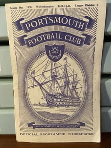 Portsmouth Vs Wolves, 26th December 1958, Excellent Condition (FREE POSTAGE) - Picture 1 of 3