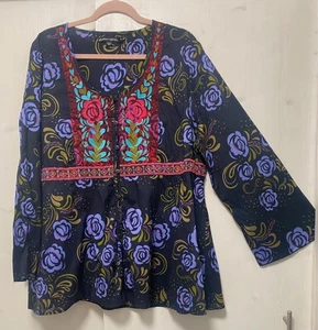 Blusa túnica bordada multicolor vintage para mujer Gudrun Sjoden floral talla XL - Imagen 1 de 10